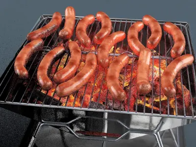 Portable BBQ Grill with Food 3D model