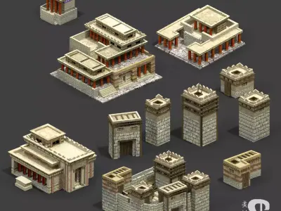 Bronze Age Greek and Mycenanean buildings Low-poly 3D model