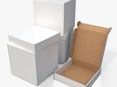 Mailer Boxes - White Cube and Flat Set 3D model