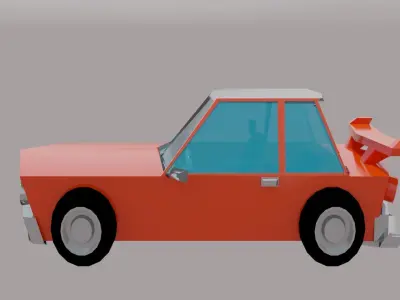 Low Poly Car orange in sky Free low-poly 3D model