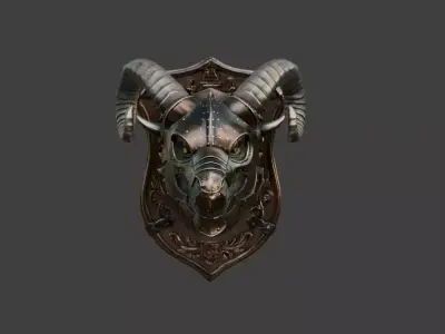 Steampunk Ram Guardian Wall Trophy Low-poly 3D model