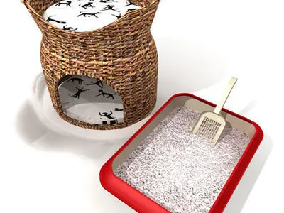 Cat set house with litter tray 3D model