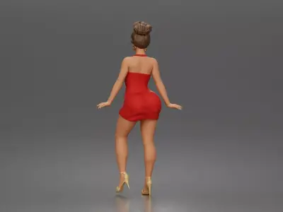 woman striking confident pose in fitted dress and heels 3D print model