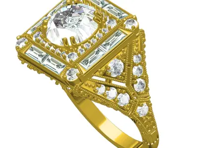 Antique Vintage Art Deco Engagement Ring 3D print model