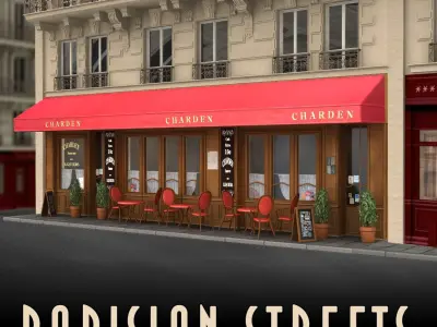 Collection of 22 typical Parisian restaurant hotel facade 3D model