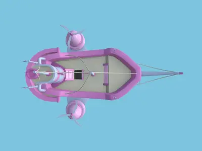 Cartoon Airship 03 - Pink Blue- Low Poly Ship Low-poly 3D model
