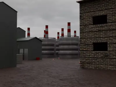 Industrial  district scene Low-poly 3D model