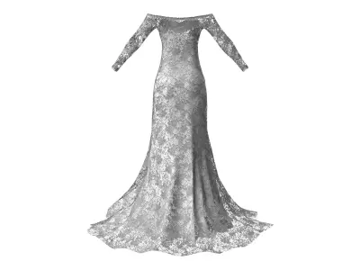Off Shoulder Lacey Long Bridal Gown Dress Low-poly 3D model