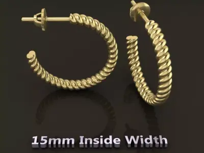 Earring Hoop Rope Twist Opened Back 15MM DIAMETER 3D print model