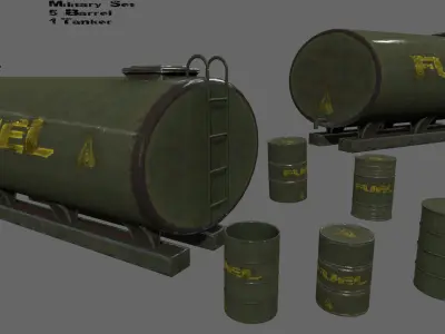 military fuell barrel set Low-poly 3D model