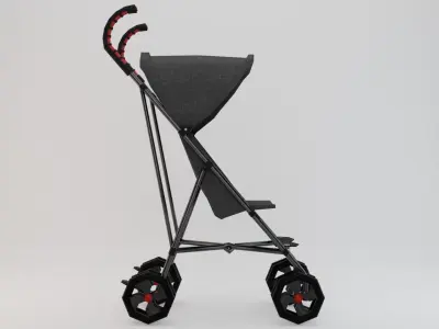 Stroller with wheels and umbrella Low-poly 3D model