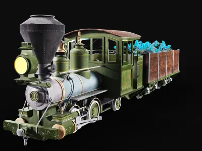 Vintage 19th-Century Steam Locomotive Low-poly 3D model Low-poly 3D model
