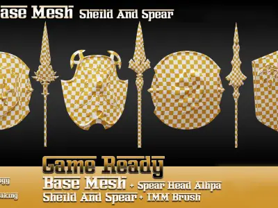 70 Base Mesh Vol 2 Sheild and Spear Game Ready Low-poly 3D model