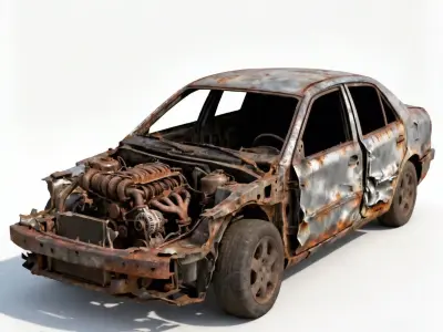 Wrecked Sedan 3D Model 3D Model Low-poly 3D model