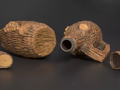 Rustic Ceramic Bottle Imitating Wood Low-poly 3D model