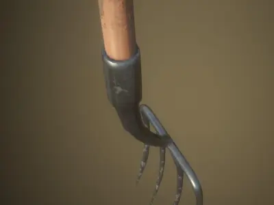 Game Ready Pitchfork 4 spikes PBR Farming tool Low-poly 3D model