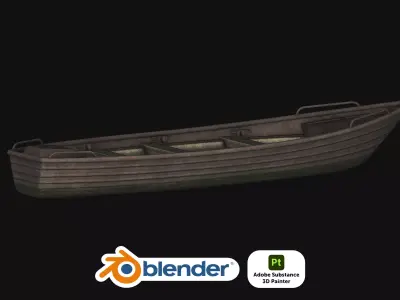 Fishing Row Boat Game Ready PBR Low-poly 3D model