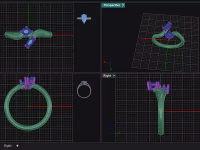 bypass ring with two gemstone 3D model