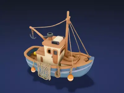 Stylized Classic Fishing Trawler Watercraft - ship 3D Model Low-poly 3D model