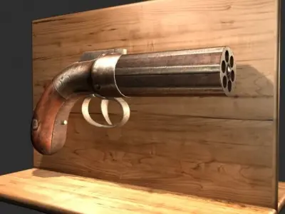 pepperbox flintlock revolver Low-poly 3D model