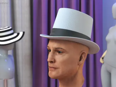 Classic Top Hat on Male Head White 3D model