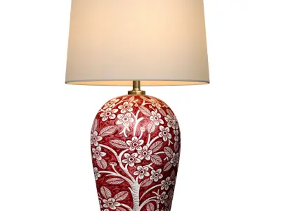 Handmade Sakura Bird Red Ginger Jar Ceramic Table Lamp 3D model