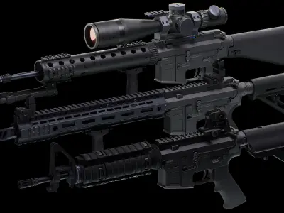 Modular Assault Rifle Collection - M4 - 5E - PERSONAL Low-poly 3D model