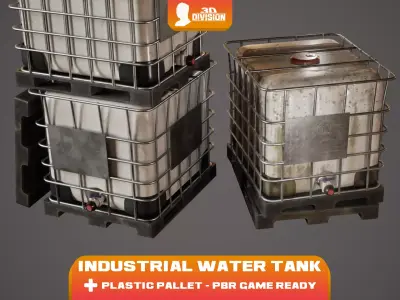 Industrial Water Tank and Plastic Pallet - PBR Game Ready Low-poly 3D model