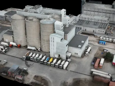 factory industrial building tubes terrain drone scan 3D model