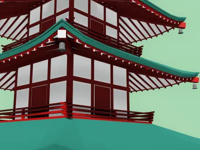 Japanese pagoda and a torii  Low-poly 3D model