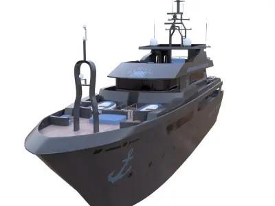 Luxury Black Yacht Pirate High Quality PBR All Quads Low-poly 3D model