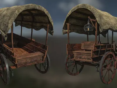 Medieval Horse Drawn Carriage Mid Poly 3D model