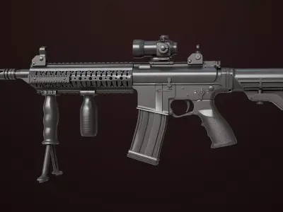 Machine Gun 17 Black Rigged All PBR Unity UE Textures  Low-poly 3D model