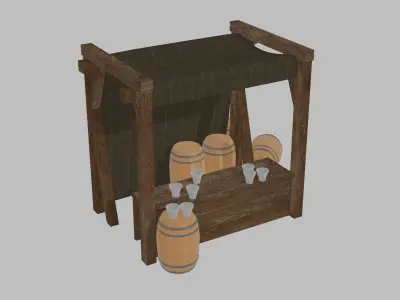 Low Poly Medieval Bar Market Low-poly 3D model