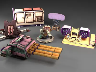 Cartoon flare-gun turret Low-poly 3D model