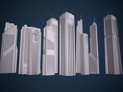 Low-Poly Sci-fi Skyscraper Pack Low-poly 3D model
