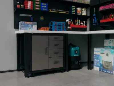 Industrial Garage Workshop Tools Cabinet Workbench Set 3D model