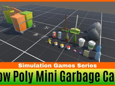 Low Poly Garbage Cart Pack Low-poly 3D model