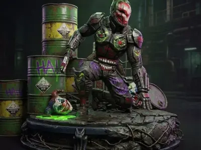 Toxic Chaos Masked Vigilante Statue STL 3D Print 90mm 3D print model