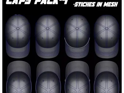 Caps pack 4 Low-poly 3D model
