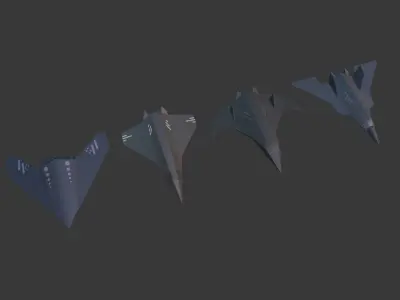PACK OF 4 MILITARY FIGHTER PLANES Low-poly 3D model