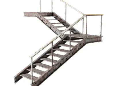 Metal stair with handrail Low-poly 3D model