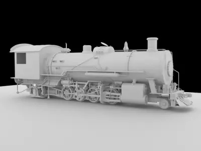 An old train engiene Low-poly 3D model
