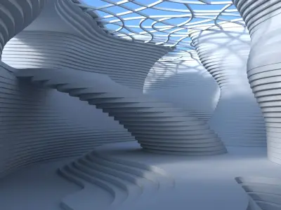 Abstract layered curve building 3D model