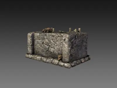 Stone altar with skulls Low-poly 3D model
