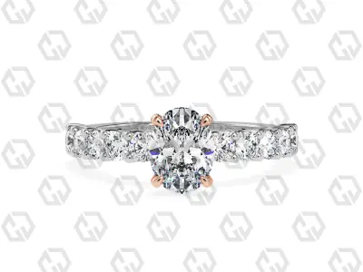 Ring 96 Oval Shape prong set round on shank with Gems 3D print model