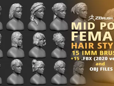 15 Female greek or roman statue hair styles hairdoo IMM brush 3D model