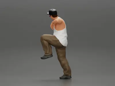 gangster wearing cap tank top with sunglasses leans against car 3D print model
