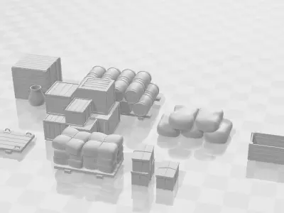 Cargo set containers and boxes 3D print model