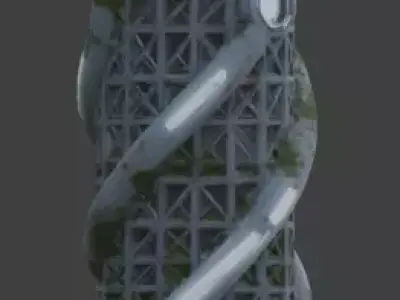 Realistic Solarpunk Sci-Fi Rocket 3D Model Low-poly 3D model
